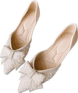 SAILING LU Sequins Flats Bow-Knot Shoes Women Dressy Pointed Toe Bridal Shoes for Wedding Comfortable Loafers Slip-ons