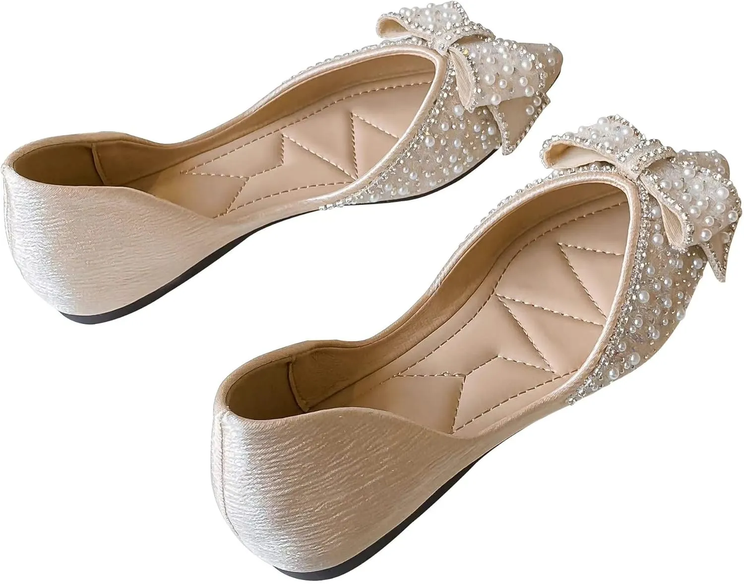 SAILING LU Sequins Flats Bow-Knot Shoes Women Dressy Pointed Toe Bridal Shoes for Wedding Comfortable Loafers Slip-ons