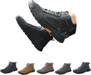 Sawbehind, Sawbehind Men's Comfortable Handmade Leather Boots, Arch Support Flat Sole Waterproof Everyday Wear