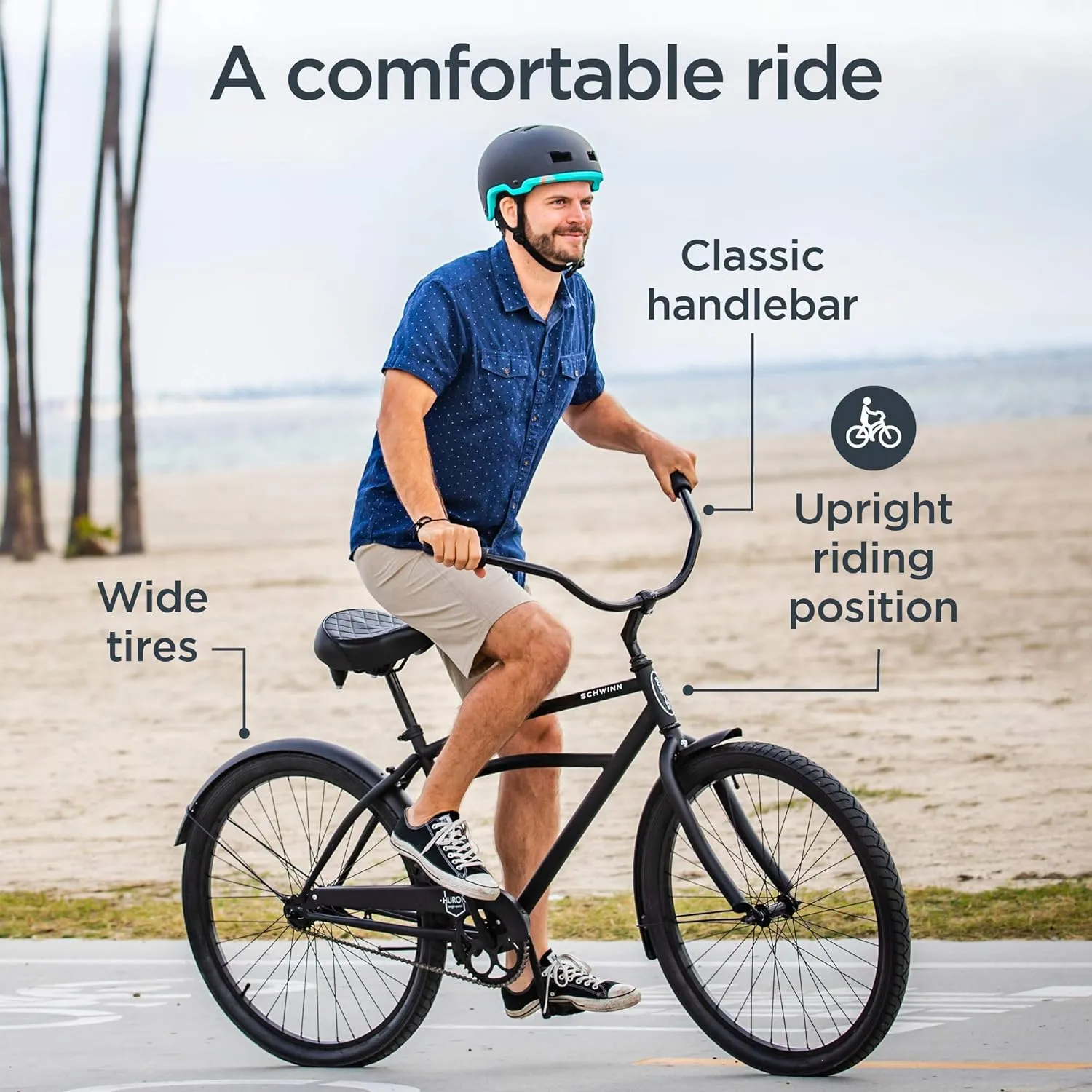 Schwinn Cruiser Bike, 26 Inch Bike for Women and Men, Beach Cruiser Bicycle, Linear Pull Brakes, Comfortable Padded Seat, Upright Riding Position, Adult Bicycle