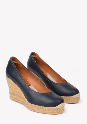 Scoop Navy Leather Espadrille
