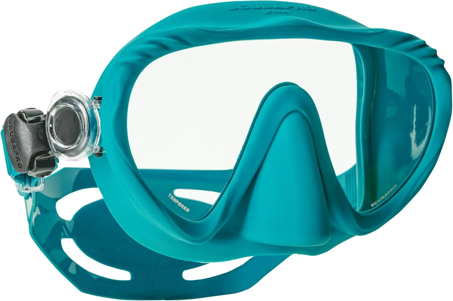 SCUBAPRO Ghost Scuba Dive Mask, Low-Volume Frameless Design w/Ultra Clear Single Lens, Silicone Skirt and Easy-Adjust Strap Buckles, Turquoise