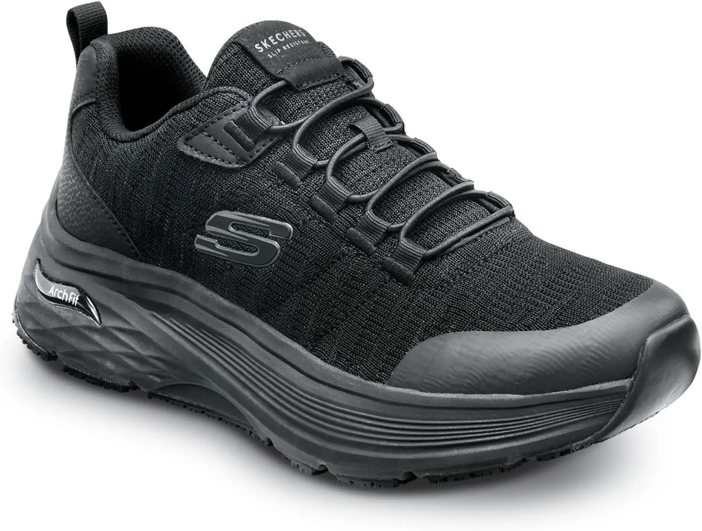 Skechers Work Leo, Arch Fit, Men's, Black, Soft Toe, MaxTrax Slip Resistant, EH, Low Athletic, Work Shoe