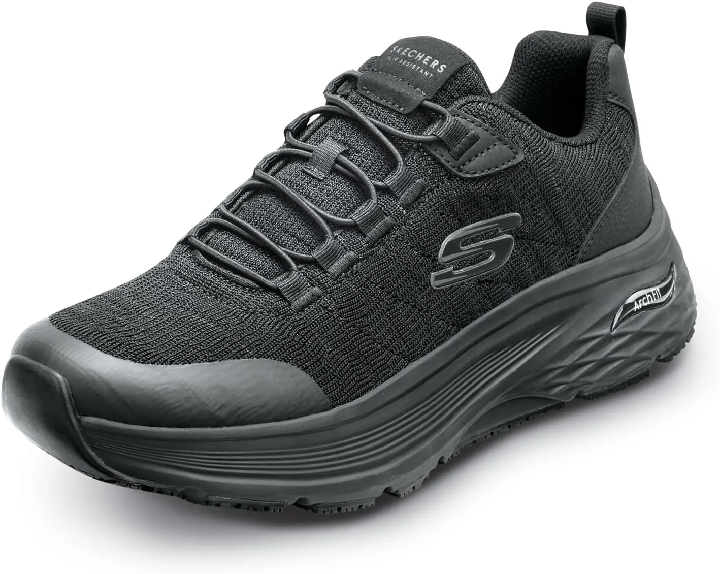 Skechers Work Leo, Arch Fit, Men's, Black, Soft Toe, MaxTrax Slip Resistant, EH, Low Athletic, Work Shoe