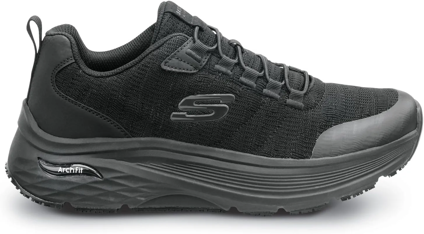 Skechers Work Leo, Arch Fit, Men's, Black, Soft Toe, MaxTrax Slip Resistant, EH, Low Athletic, Work Shoe