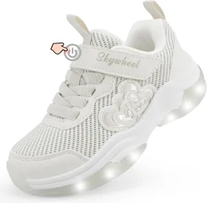 SKYWHEEL Kids Shoes for Girls Light Up Shoes with Switch Tennis Running Athletic Sneaker Little Girls Footwear
