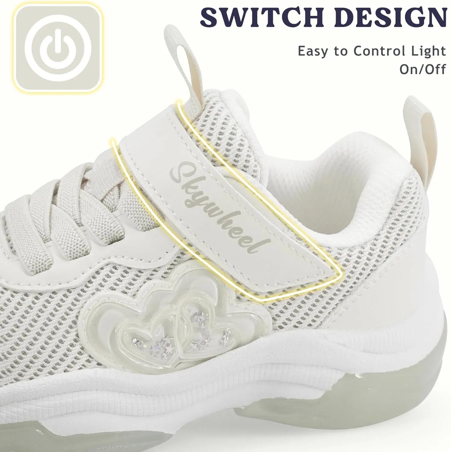 SKYWHEEL Kids Shoes for Girls Light Up Shoes with Switch Tennis Running Athletic Sneaker Little Girls Footwear