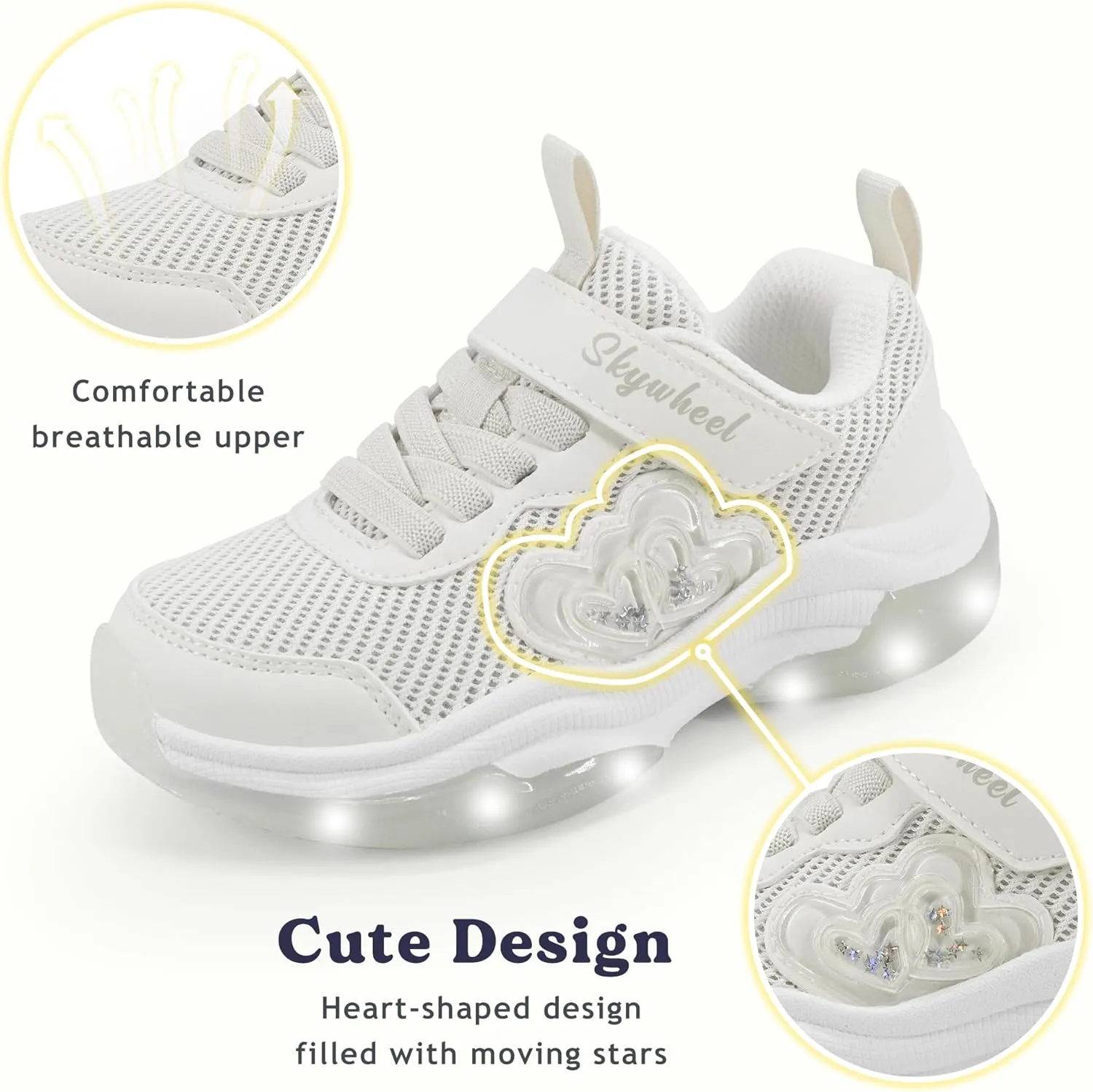 SKYWHEEL Kids Shoes for Girls Light Up Shoes with Switch Tennis Running Athletic Sneaker Little Girls Footwear