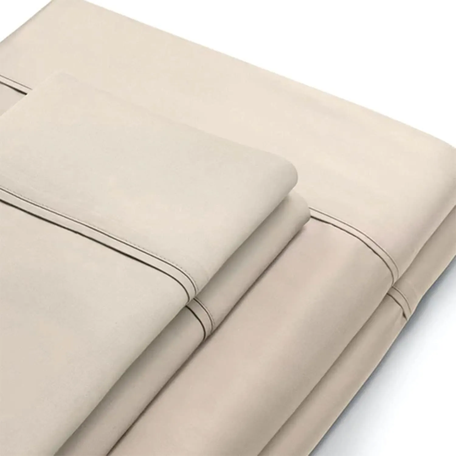 Sleepgram Viscose Fiber TwinXL Size Bed Sheet Set with Flat Sheet, Fitted Sheet, and 2 Pillowcases for Comfortable Night's Sleep, Sand