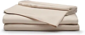 Sleepgram Viscose Fiber TwinXL Size Bed Sheet Set with Flat Sheet, Fitted Sheet, and 2 Pillowcases for Comfortable Night's Sleep, Sand