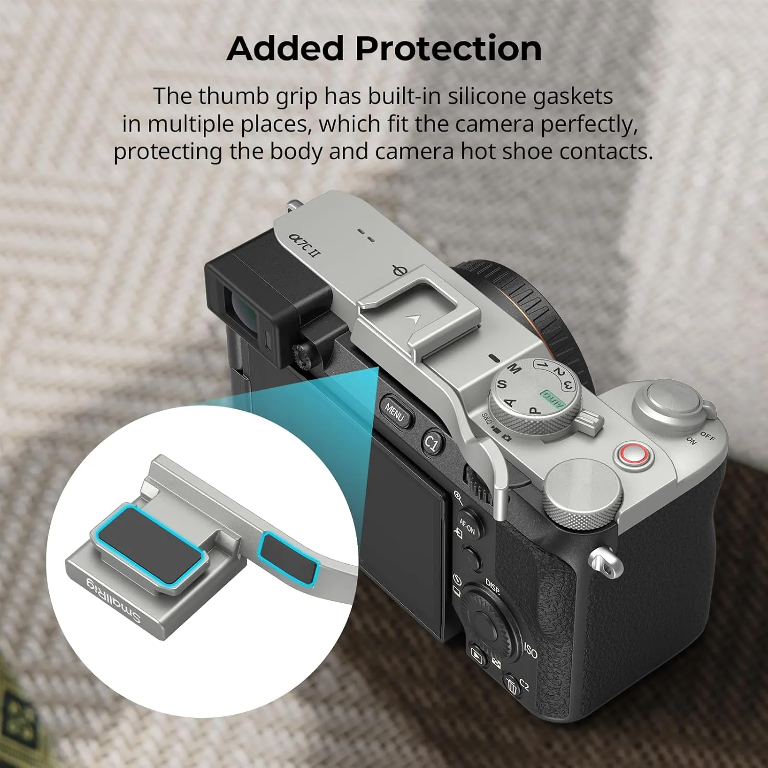 SMALLRIG Thumb Grip for Sony Alpha 7C II/Alpha 7CR / Alpha 7C, Ergonomic Design, Built-in Cold Shoe, for Light, Microphone, Weight Only 8g (Sliver) - 4818
