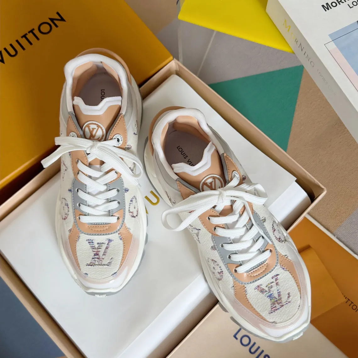 Sneaker Beige 55mm Fabric White Mix Run Jacquard Louis Monogram Vuitton 55 Timely resolution Brown Handcrafted