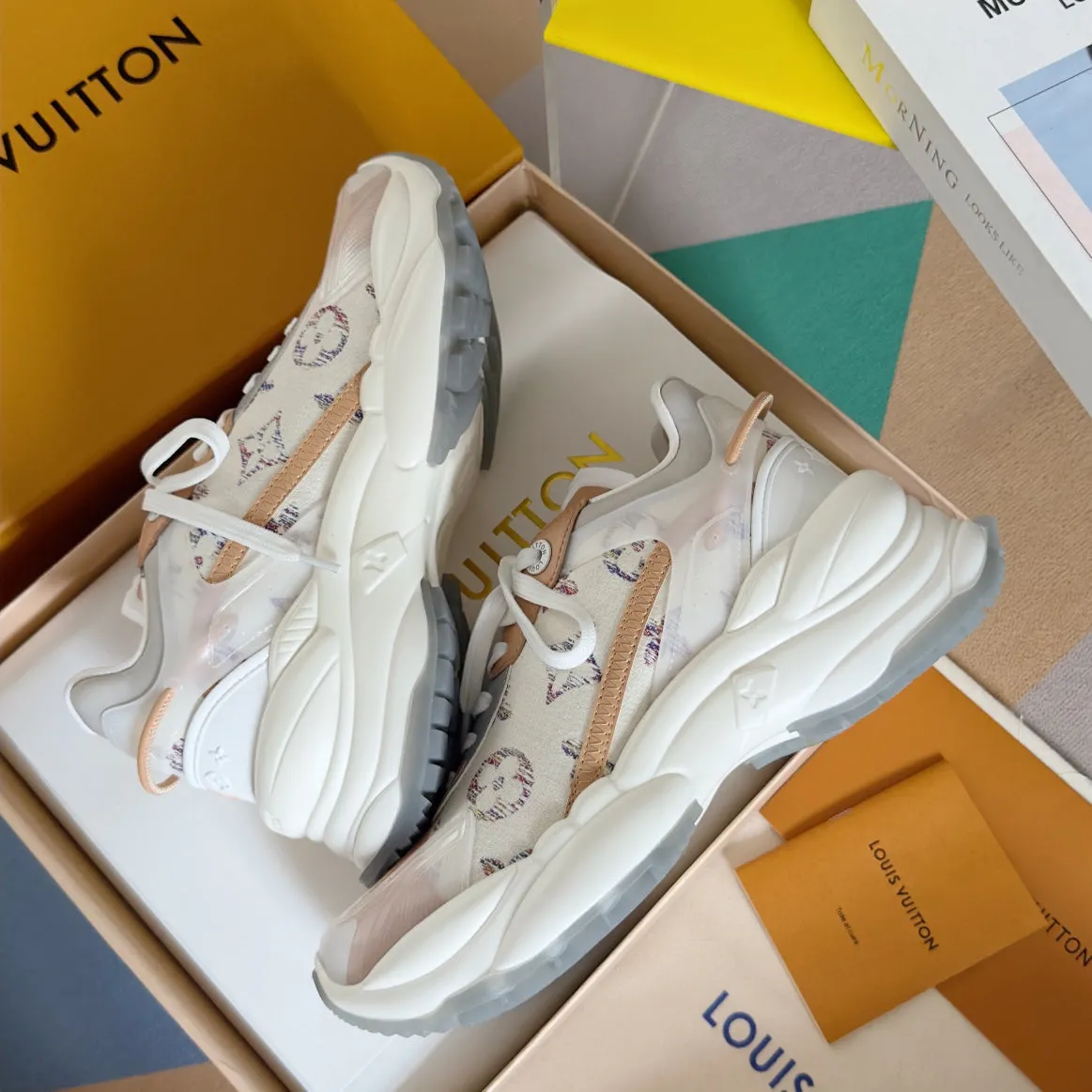 Sneaker Beige 55mm Fabric White Mix Run Jacquard Louis Monogram Vuitton 55 Timely resolution Brown Handcrafted