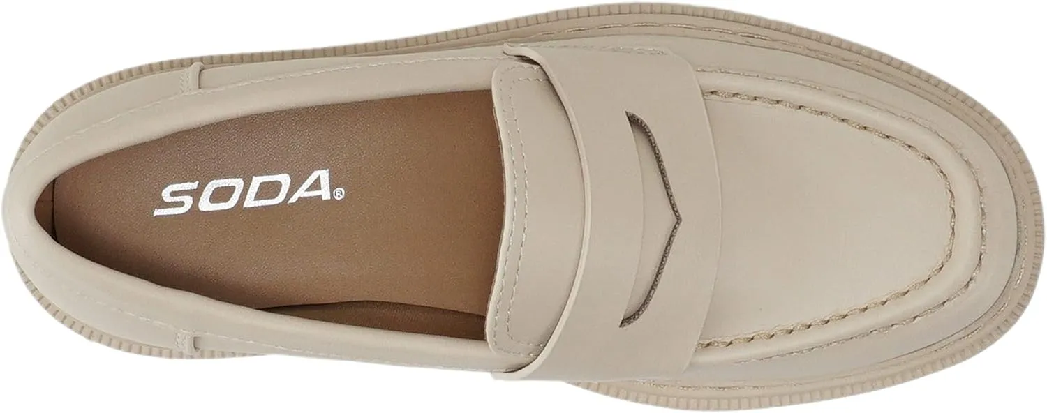 Soda “Eureka” ~ Women Slip On Platform Penny Loafer Lug Sole with Stitched Detail