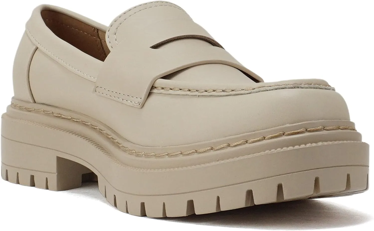 Soda “Eureka” ~ Women Slip On Platform Penny Loafer Lug Sole with Stitched Detail