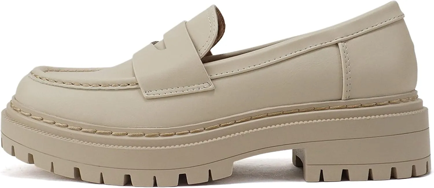 Soda “Eureka” ~ Women Slip On Platform Penny Loafer Lug Sole with Stitched Detail