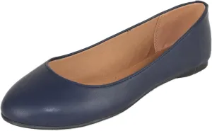 Soda Kreme Comfortable Basic Shoes Women Ballet Flat Round Toe Gel Insole Navy Blue 7