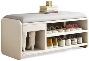 Soft Packed Seat Cushion Shoe Rack Bench with Drawer Shoe Organizer Cabinet with Cushion End of Bed Bench for Footwear,Ideal for Living Room