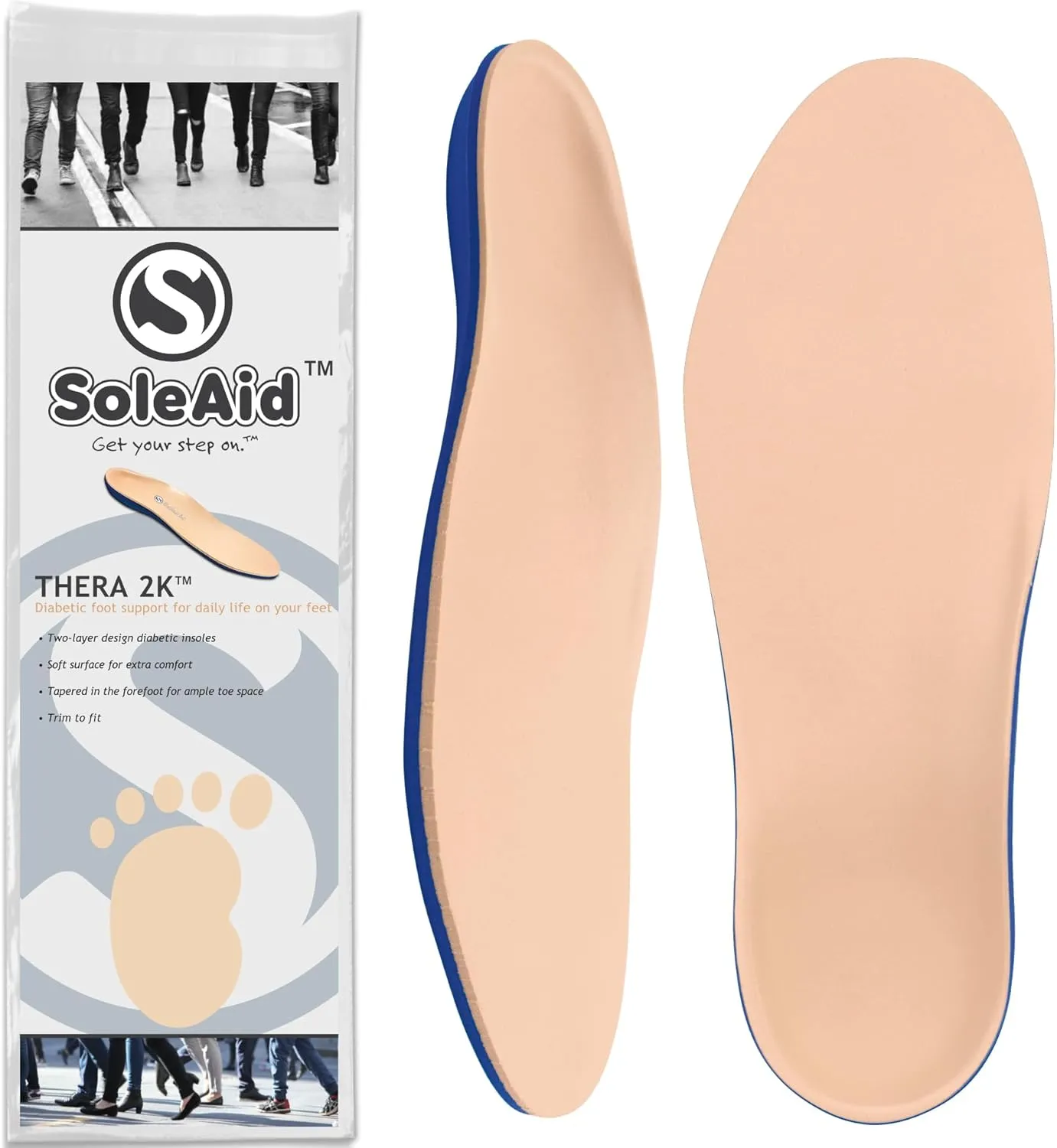 SoleAid Thera2K, 2-Layer Diabetic Insole - Light Weight, Soft, Anti-Friction, Therapeutic Foot Support (Women: 13-14 / Men: 11-12)