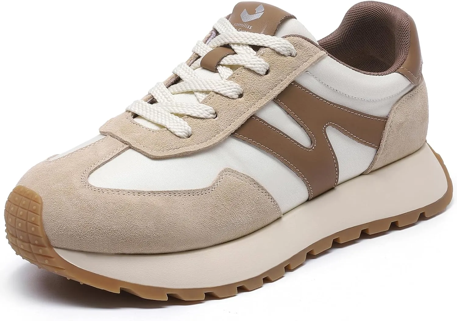 somiliss Sneakers for Women Breathable Fabric Genuine Leather Suede Upper Non Slip Walking Shoes Running Tennis Fashion Sneakers