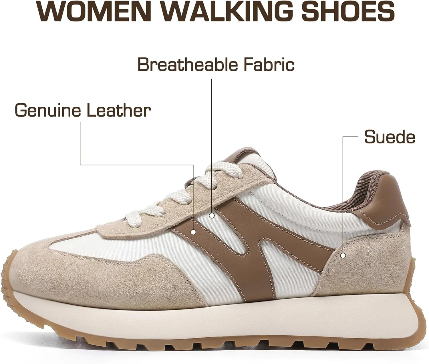 somiliss Sneakers for Women Breathable Fabric Genuine Leather Suede Upper Non Slip Walking Shoes Running Tennis Fashion Sneakers