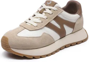 somiliss Sneakers for Women Breathable Fabric Genuine Leather Suede Upper Non Slip Walking Shoes Running Tennis Fashion Sneakers