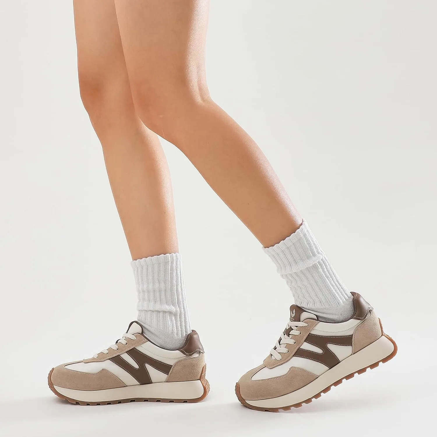 somiliss Sneakers for Women Breathable Fabric Genuine Leather Suede Upper Non Slip Walking Shoes Running Tennis Fashion Sneakers