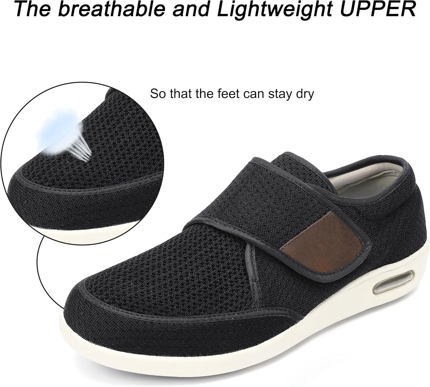 SPR&JOY Diabetic Shoes for Men, Wide Width Elderly Men's Shoes, Adjustable Closure Lightweight Breathable, Swollen Feet Walking Edema Sneakers