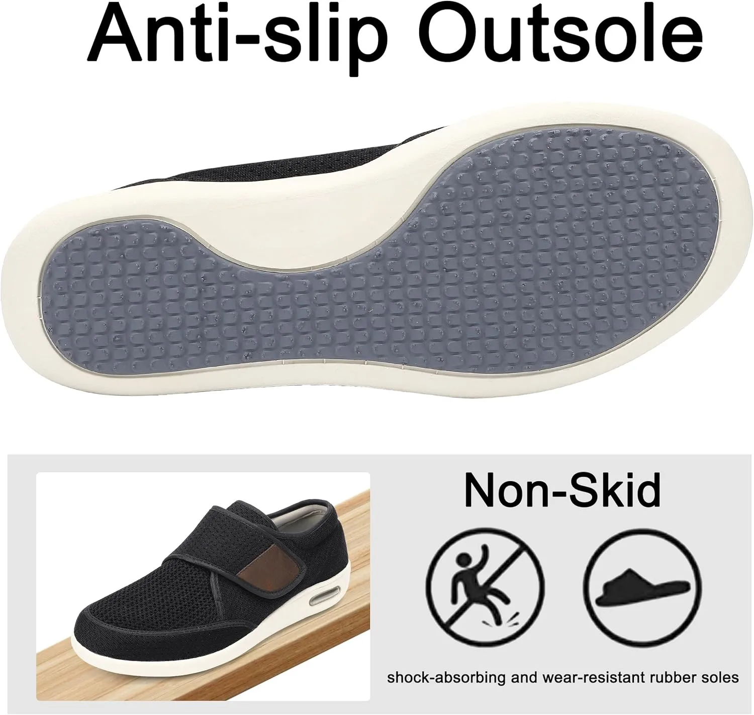 SPR&JOY Diabetic Shoes for Men, Wide Width Elderly Men's Shoes, Adjustable Closure Lightweight Breathable, Swollen Feet Walking Edema Sneakers