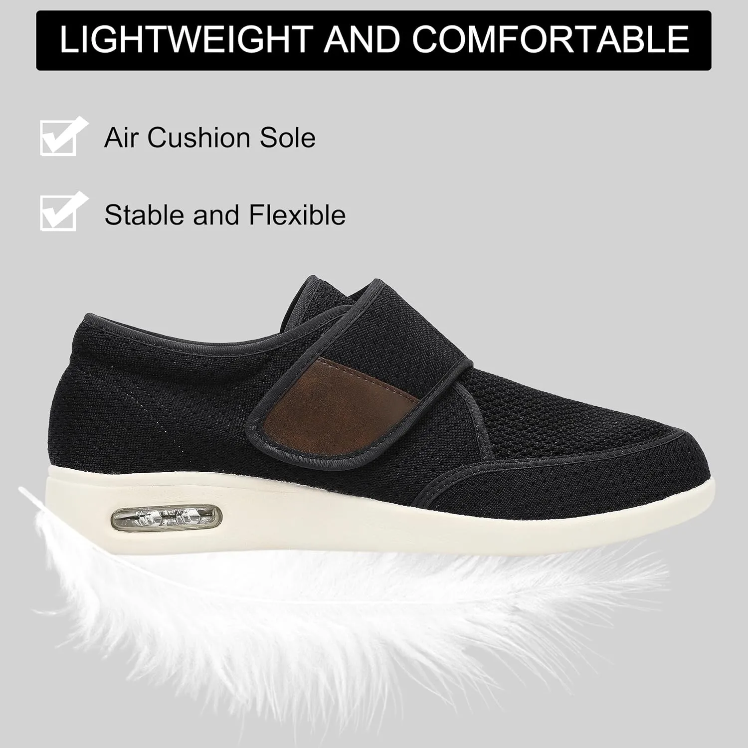 SPR&JOY Diabetic Shoes for Men, Wide Width Elderly Men's Shoes, Adjustable Closure Lightweight Breathable, Swollen Feet Walking Edema Sneakers