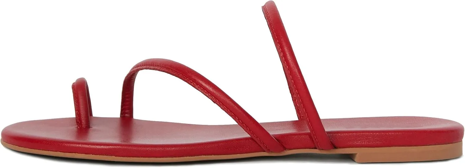 Strappy Flat Sandals for Women Open Toe Slip On Slides Toe Ring Cross Strap Slippers Sandals Casual Comfortable Summer Beach Flat Shoes
