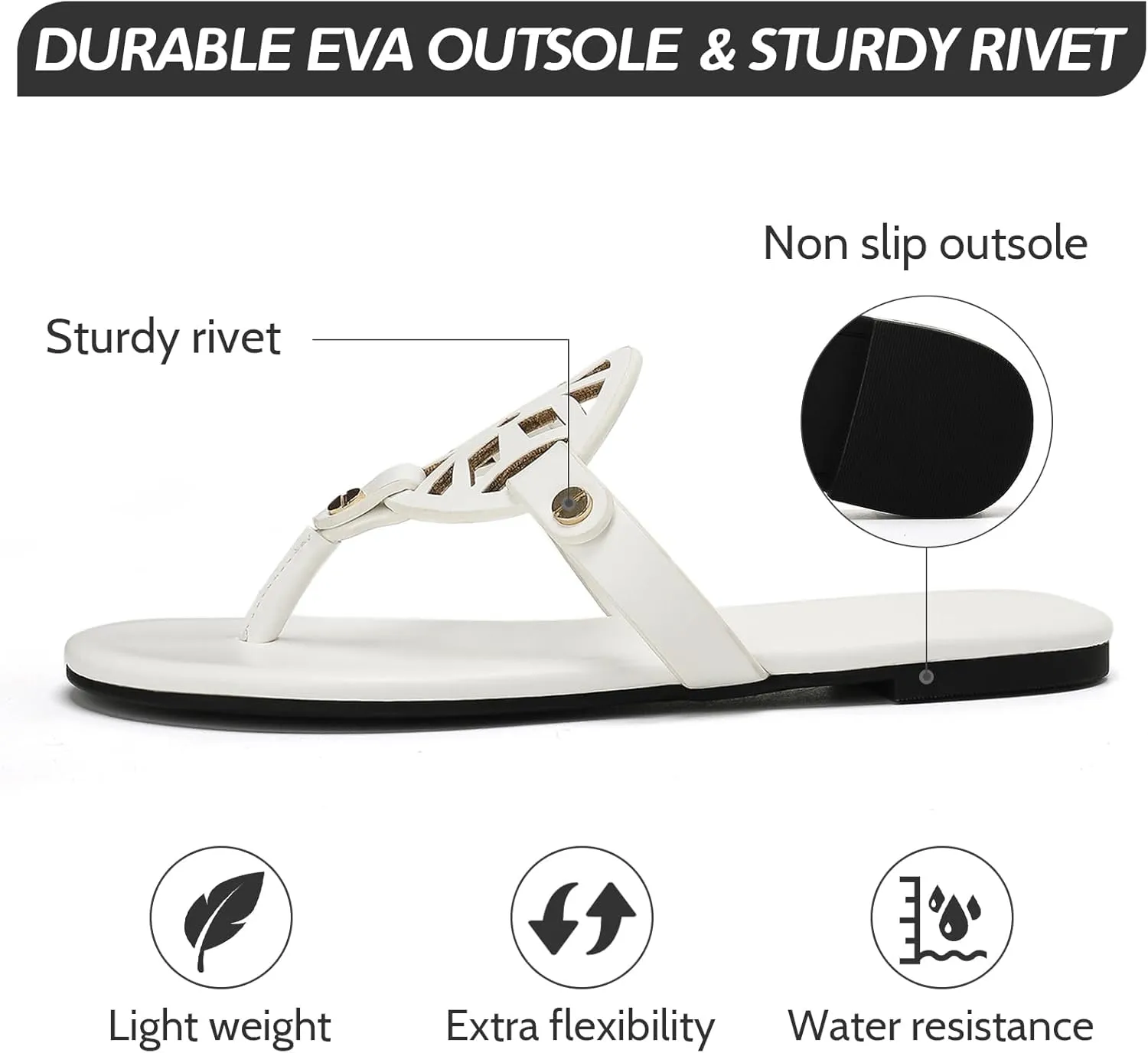 Stratuxx Kaze Flip Flops for Women with Memory Foam, Women's Flat Sandals Dressy Slide Sandals Comfortable Slippers for Women