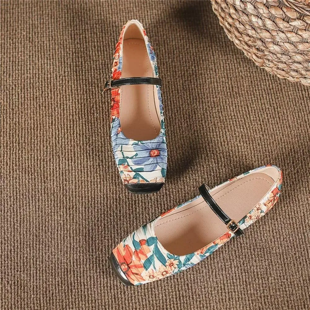 Stunner Mary Jane Square Toe Black Ballet Flats for Women - Comfortable Ankle Strap Casual Slip On Flats