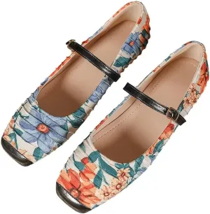 Stunner Mary Jane Square Toe Black Ballet Flats for Women - Comfortable Ankle Strap Casual Slip On Flats