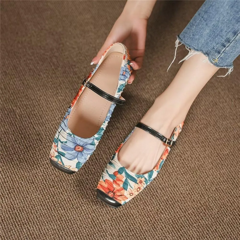 Stunner Mary Jane Square Toe Black Ballet Flats for Women - Comfortable Ankle Strap Casual Slip On Flats