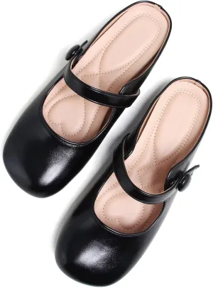 Stunner Women's Leather Dress Flats - Comfortable Square Toe Slip On Mary Jane Work Flats