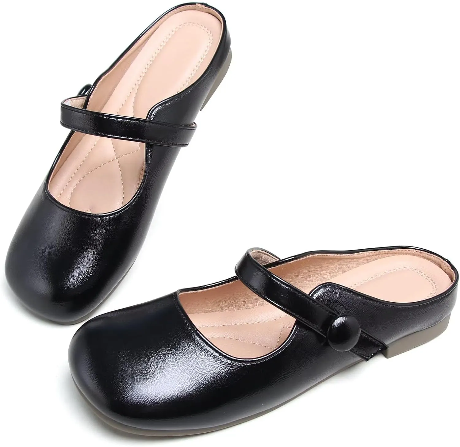 Stunner Women's Leather Dress Flats - Comfortable Square Toe Slip On Mary Jane Work Flats