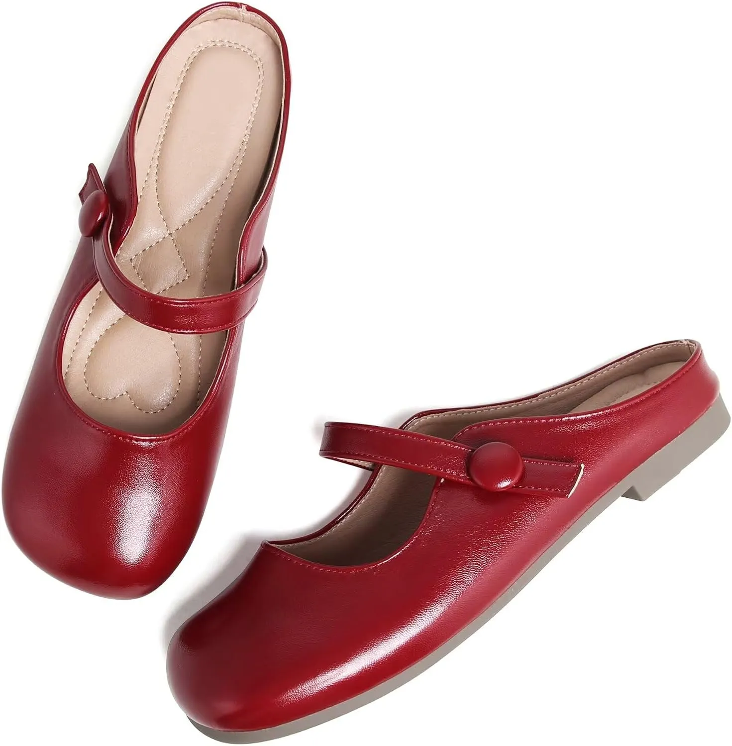 Stunner Women's Leather Dress Flats - Comfortable Square Toe Slip On Mary Jane Work Flats