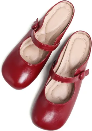 Stunner Women's Leather Dress Flats - Comfortable Square Toe Slip On Mary Jane Work Flats