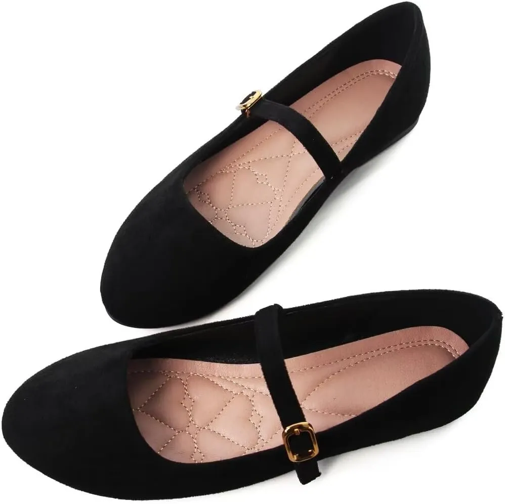 Stunner Women's Mary Jane Flats Fashion Round Toe Ballet Flats Comfortable Ankle Strap Flats Slip On Dress Flats