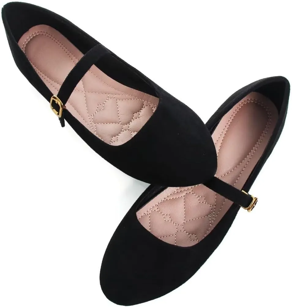 Stunner Women's Mary Jane Flats Fashion Round Toe Ballet Flats Comfortable Ankle Strap Flats Slip On Dress Flats