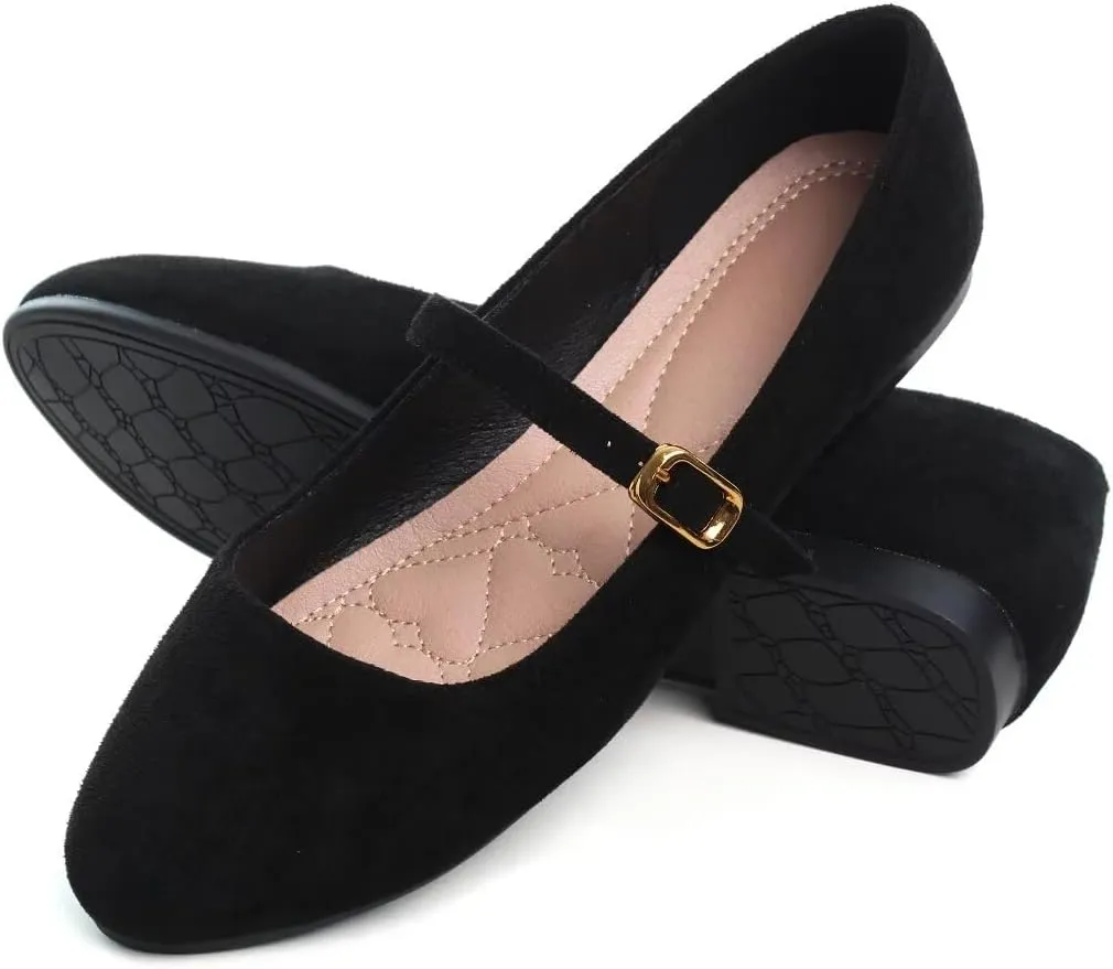Stunner Women's Mary Jane Flats Fashion Round Toe Ballet Flats Comfortable Ankle Strap Flats Slip On Dress Flats