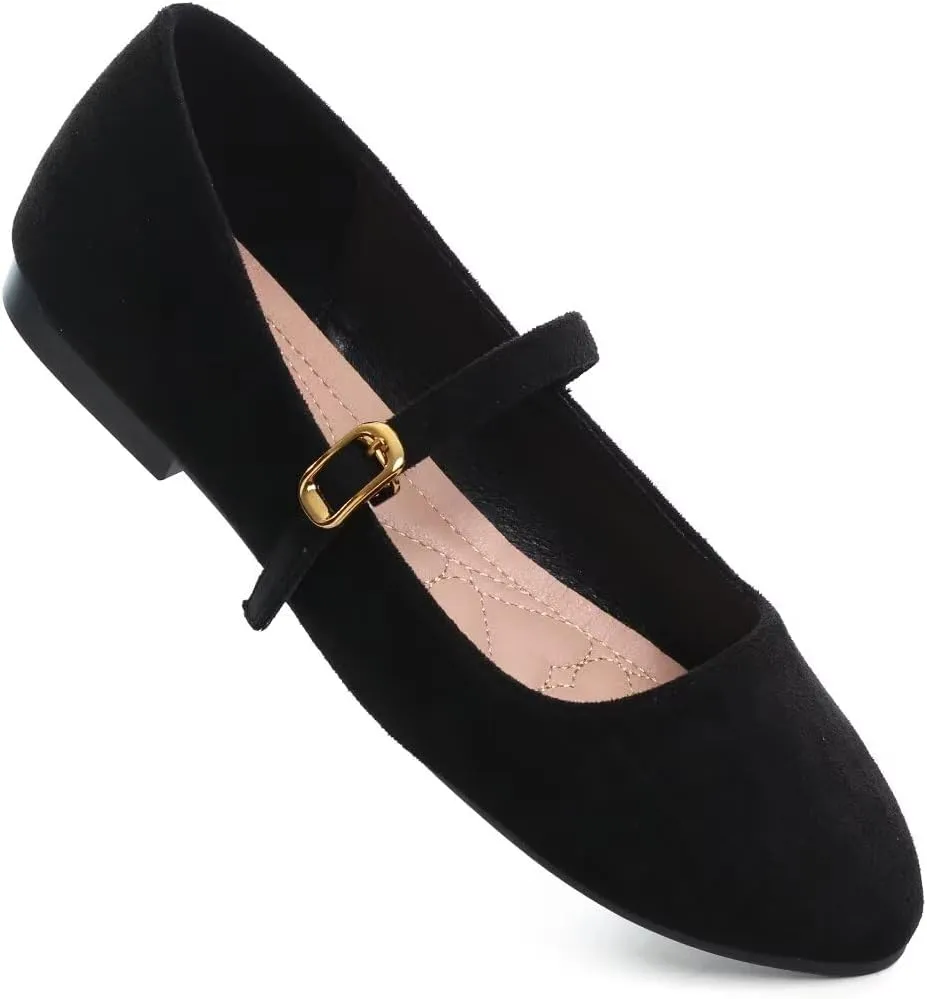 Stunner Women's Mary Jane Flats Fashion Round Toe Ballet Flats Comfortable Ankle Strap Flats Slip On Dress Flats