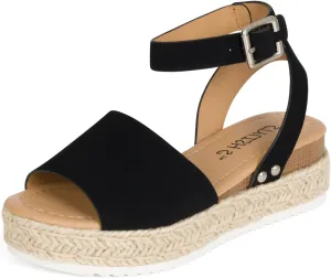 STYLISH S Gloria-IIS ~ Girls Single Band Open Toe Platform Wedge Espadrille Studded Sandals Adjustable Ankle Buckle
