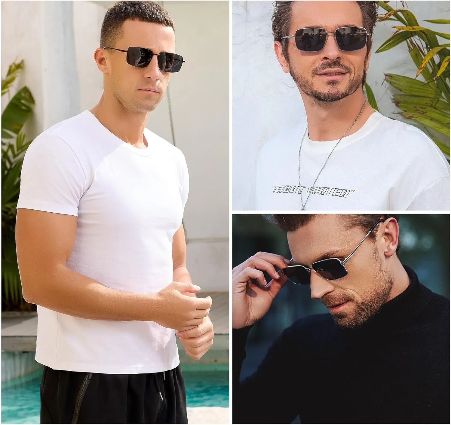 SUNGAIT Flat Top Square Sunglasses Men Retro Polarized Men's Eyewear Shades Wide Face Driving Sun Glasses UV400