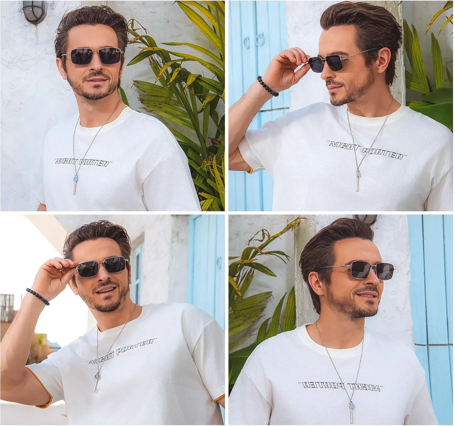 SUNGAIT Flat Top Square Sunglasses Men Retro Polarized Men's Eyewear Shades Wide Face Driving Sun Glasses UV400