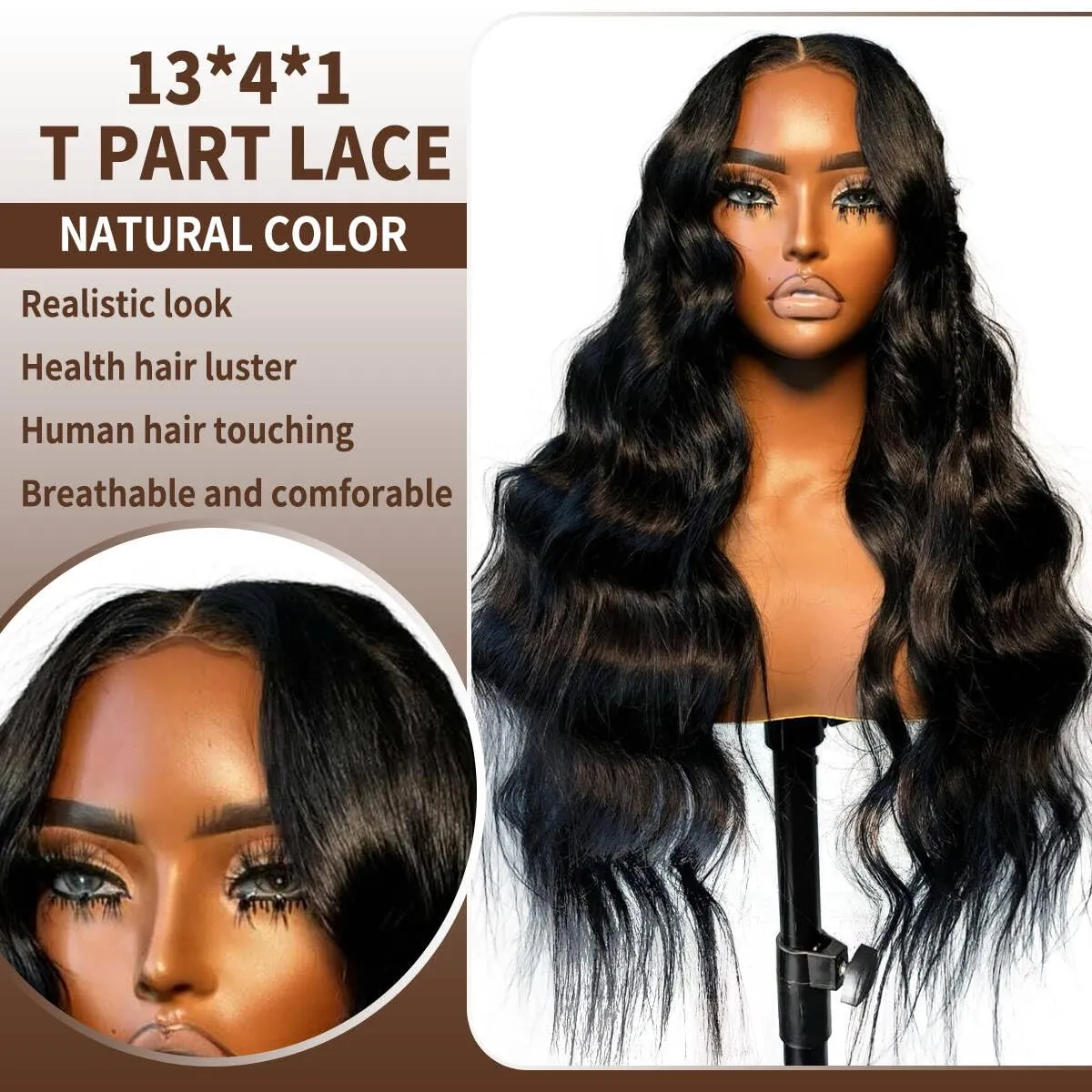 Synthetic Lace Front Wig Pre Plucked Ready to Wear 13x4x1 Natural Wavy Wig for Women Long Middle Part Wig Synthetic Hair Replacement Wigs Natural Color