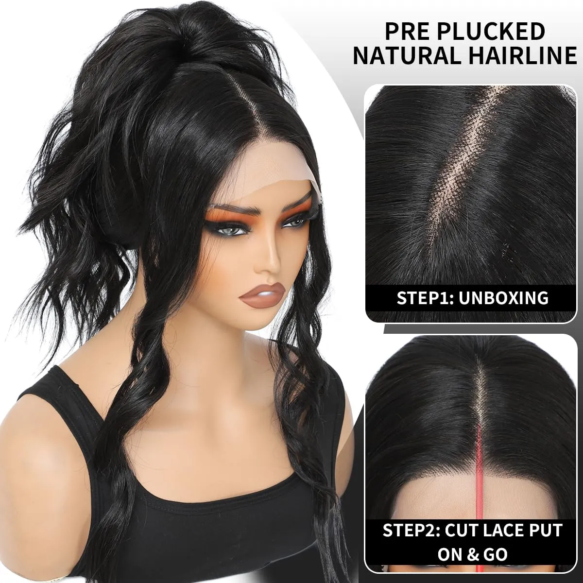 Synthetic Lace Front Wig Pre Plucked Ready to Wear 13x4x1 Natural Wavy Wig for Women Long Middle Part Wig Synthetic Hair Replacement Wigs Natural Color