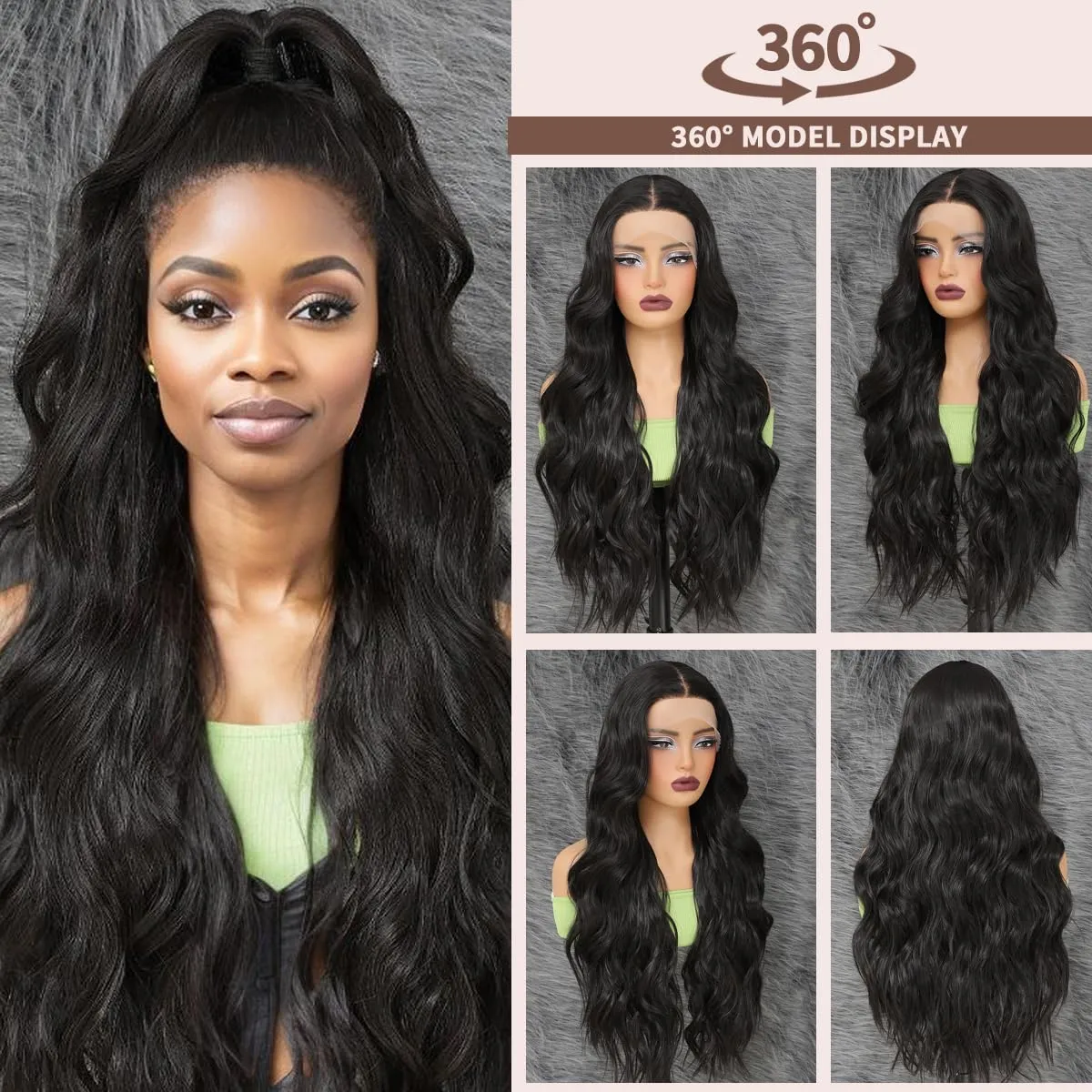 Synthetic Lace Front Wig Pre Plucked Ready to Wear 13x4x1 Natural Wavy Wig for Women Long Middle Part Wig Synthetic Hair Replacement Wigs Natural Color