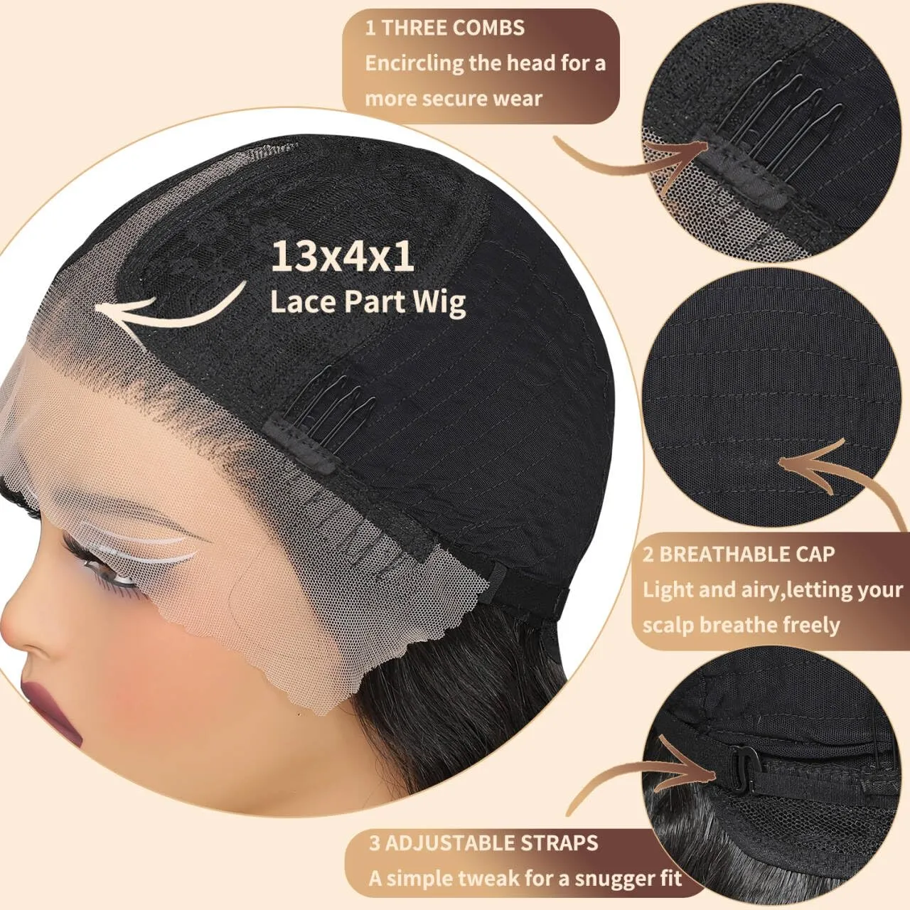 Synthetic Lace Front Wig Pre Plucked Ready to Wear 13x4x1 Natural Wavy Wig for Women Long Middle Part Wig Synthetic Hair Replacement Wigs Natural Color